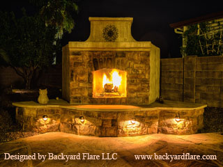 DIY Outdoor Fireplace at night